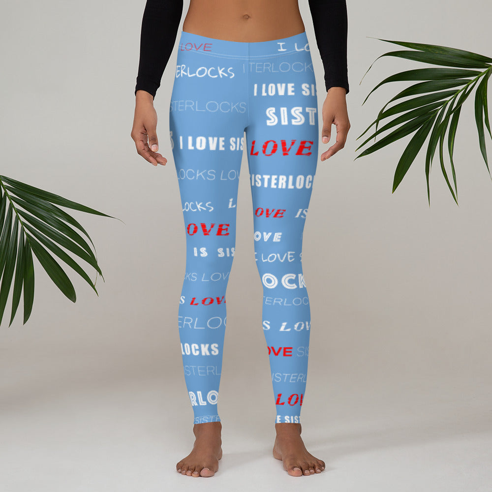 I Love Sisterlocks Leggings - (Blue)