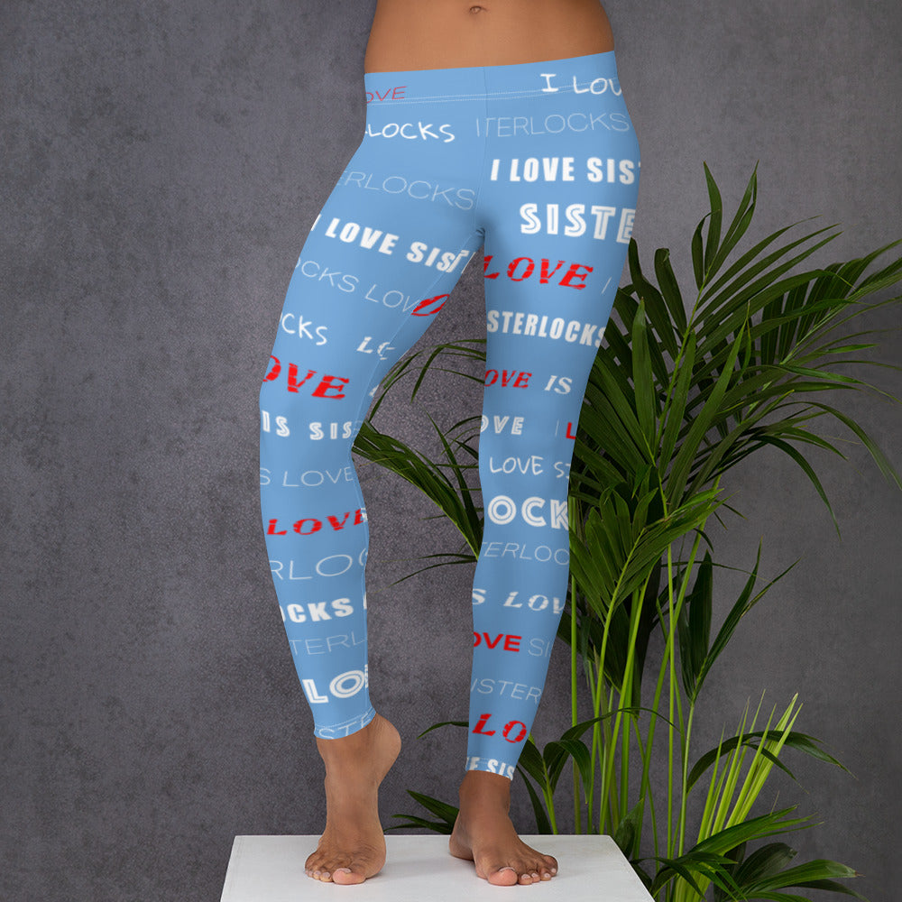 I Love Sisterlocks Leggings - (Blue)