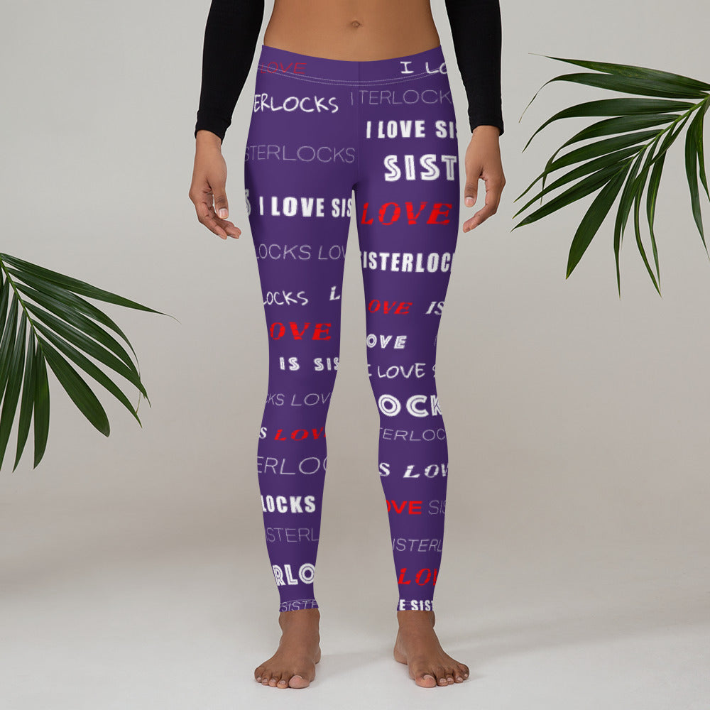 I Love Sisterlocks Leggings - (Purple)