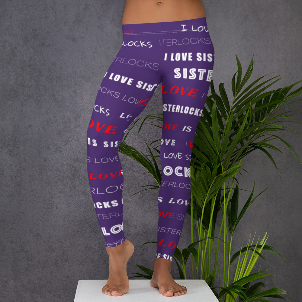 I Love Sisterlocks Leggings - (Purple)